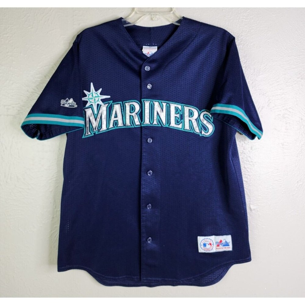 Vtg ken griffey seattle mariners medium patch jersey mens blue jersey majestic